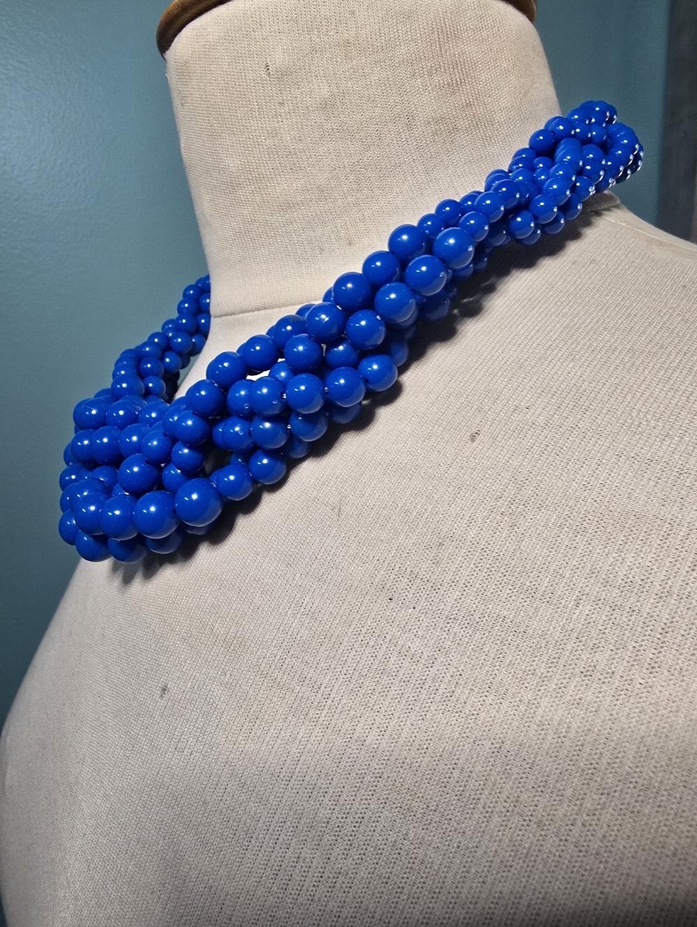 Bold Multi-Strand Cobalt Blue Beaded Necklace - Picture 3 of 6